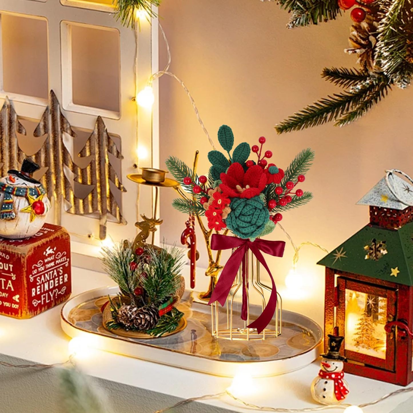 Handmade Crochet Flowers Christmas Crochet Flower Bouquet Completed Knitted Flower Bouquet Christmas Gift