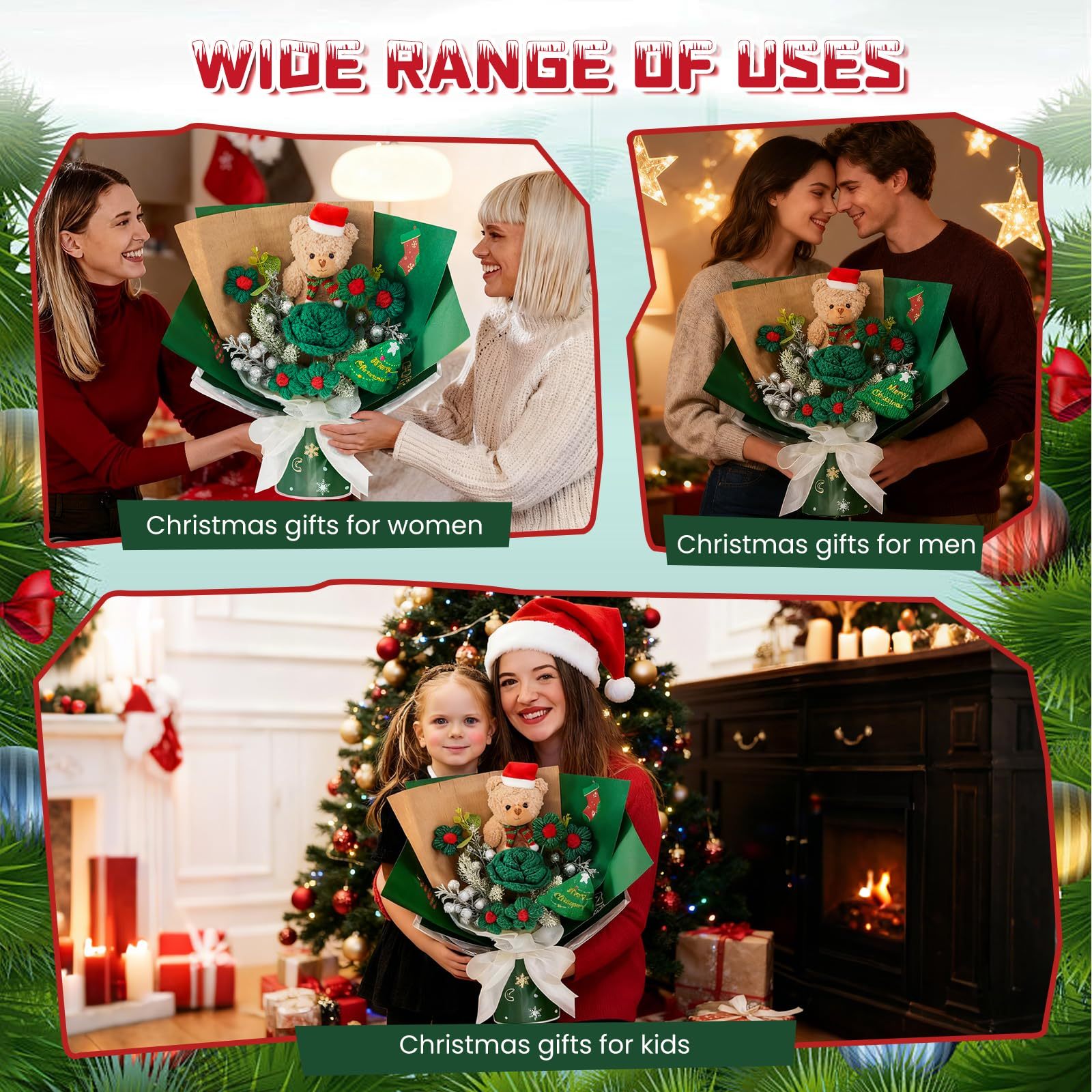 Handmade Crochet Flowers Bouquet Christmas Decorations