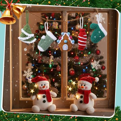 5 Pcs Handmade Crochet Christmas Tree Ornament Set Knitted Hanging Decor Stockings Candy Gloves Ornament