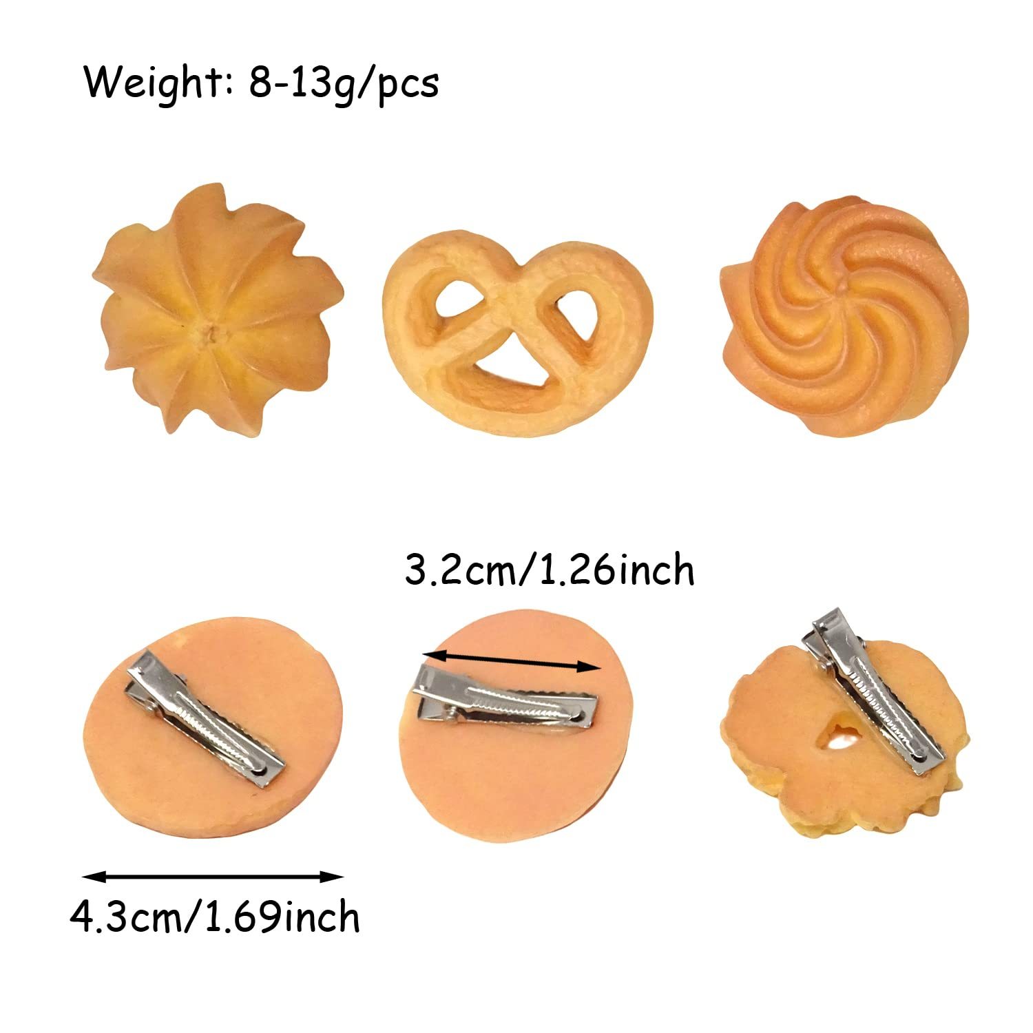 6 Pack Novelty Realistic Food Hair Clips, Weird & Funny Simulated Biscuit Hair Clips 