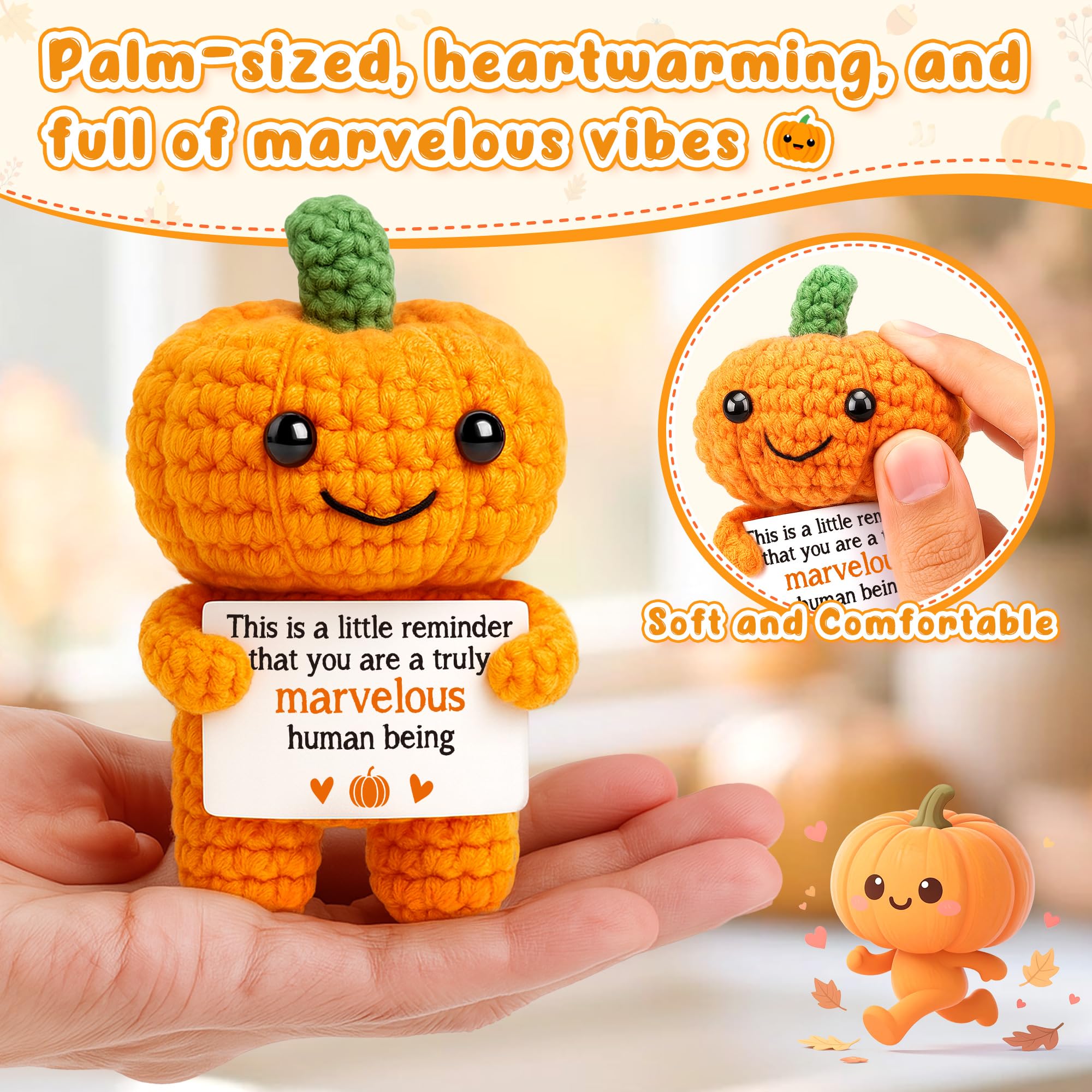Funny Positive Pumpkin Emotional Crochet Support Gifts Halloween Decorations Handmade Indoor Gifts Fall Thanksgiving Decorations for Home Halloween Basket 