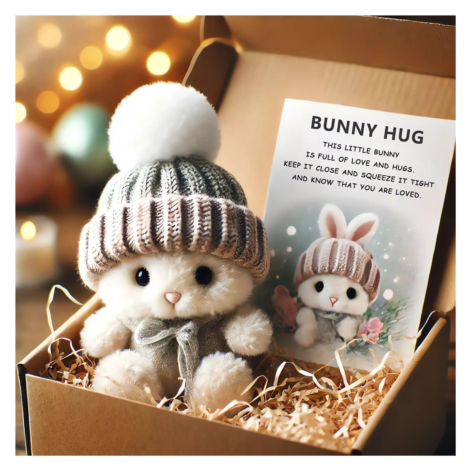 Mini Bunny Hug Plush Doll Stuffed Animal Gift, 2025 Bunny in a Box, Soft Floppy Cute Rabbit for Basket, Inspirational and Emotional Support Toy.