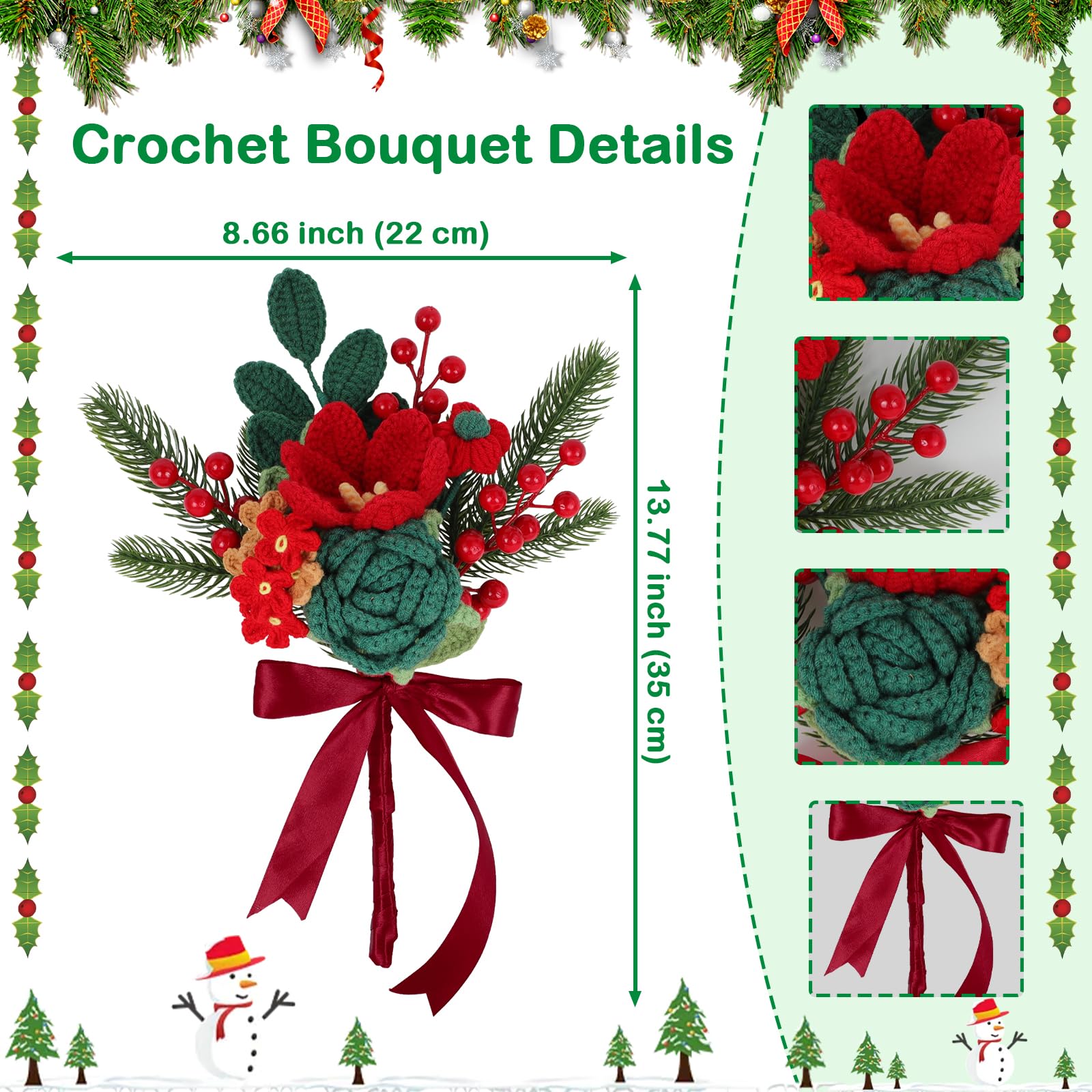 Handmade Crochet Flowers Christmas Crochet Flower Bouquet Completed Knitted Flower Bouquet Christmas Gift