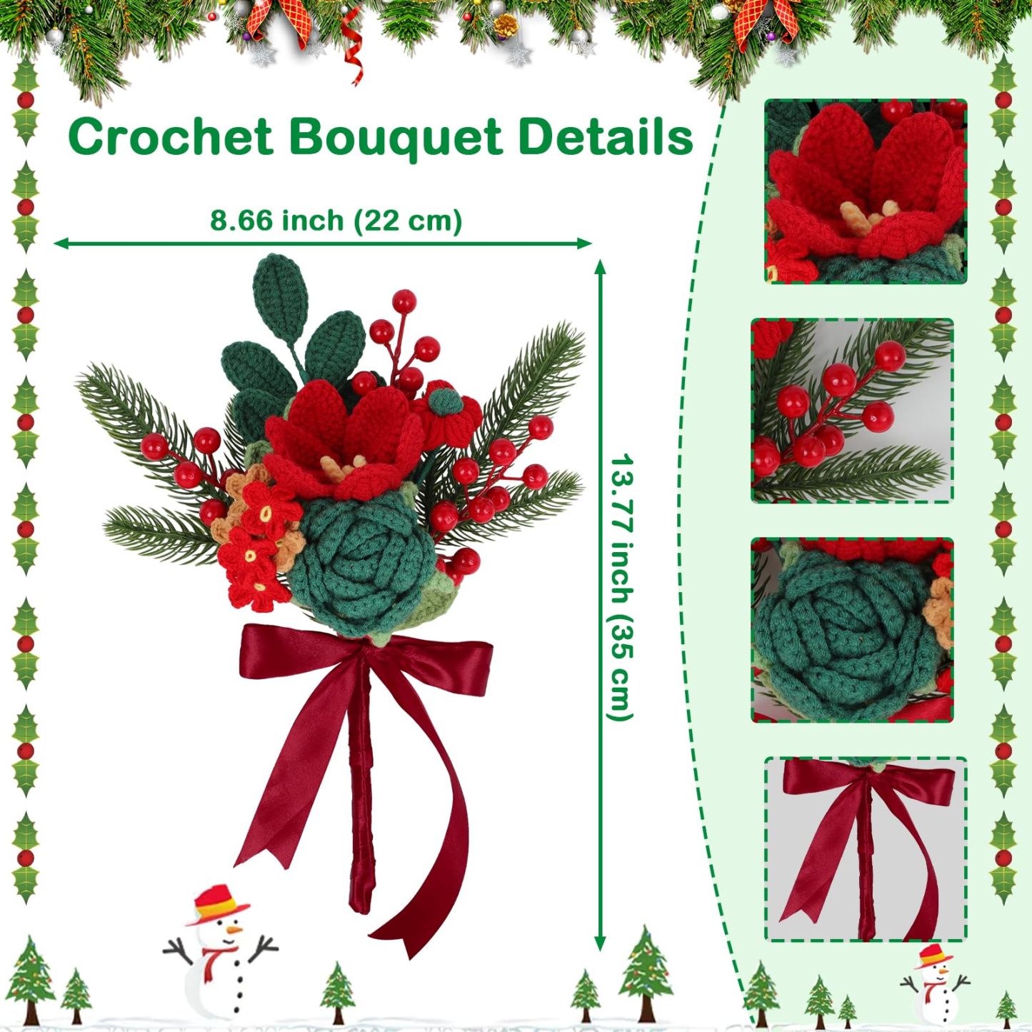 Handmade Crochet Flowers Christmas Crochet Flower Bouquet Completed Knitted Flower Bouquet Christmas Gift