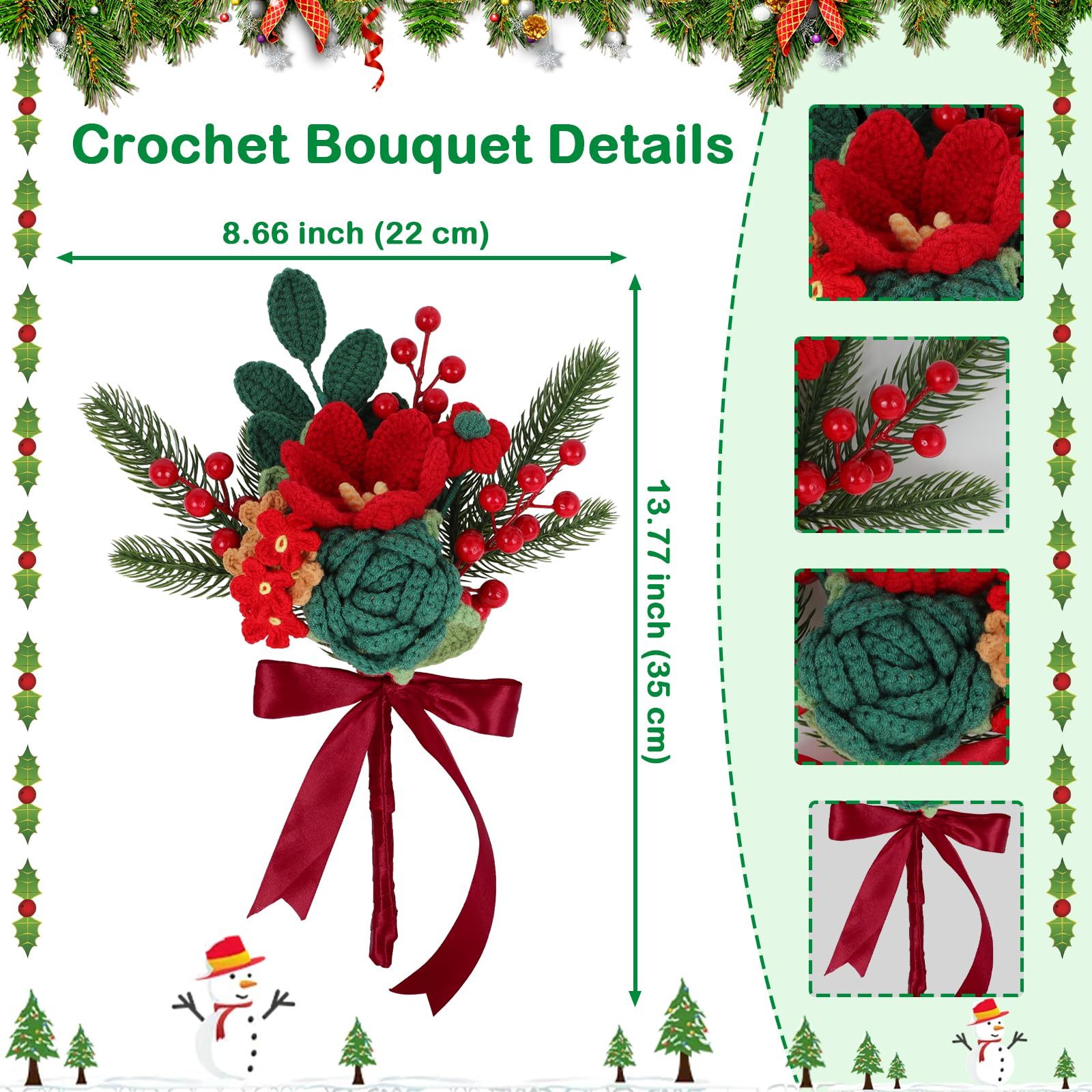 Handmade Crochet Flowers Christmas Crochet Flower Bouquet Completed Knitted Flower Bouquet Christmas Gift