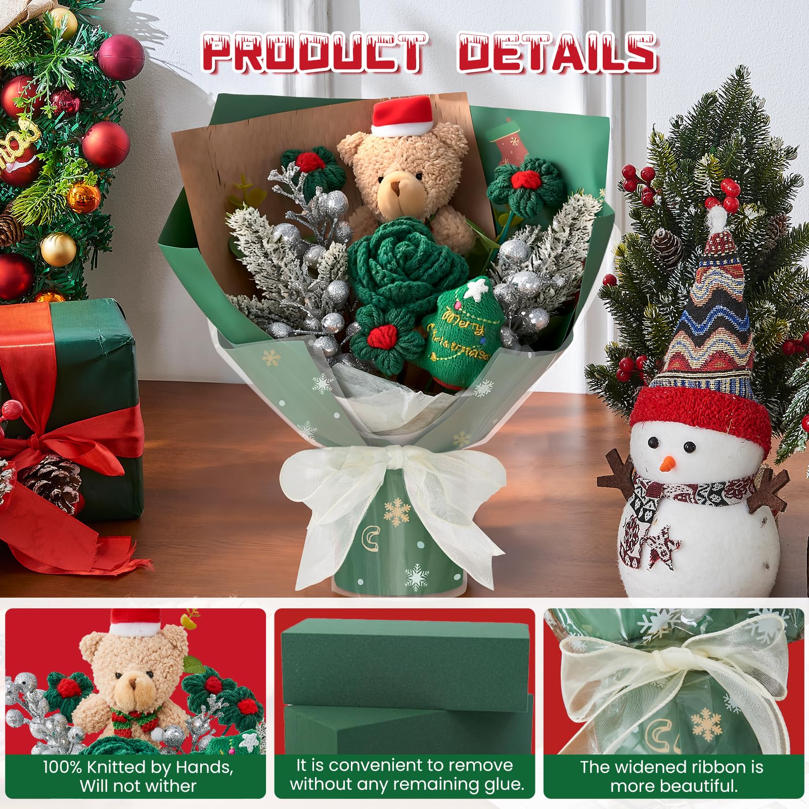 Handmade Crochet Flowers Bouquet Christmas Decorations