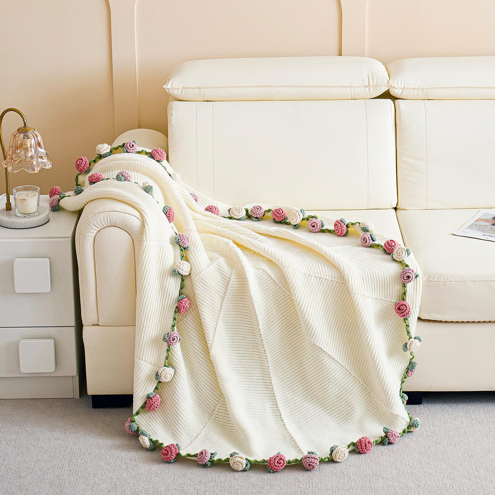 Handmade Crochet Flower Bouquet Blanket Hand Knitted Rose Carpet Lovely Romantic Gift