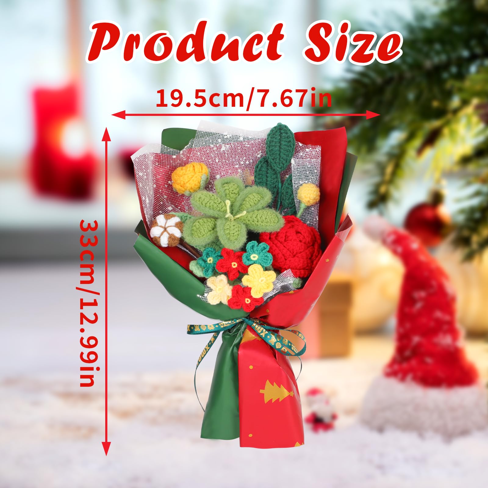 Handmade Christmas Crochet Flower Knitted Bouquet with Exquisite Wrap Crochet Flower Arrangements Holiday Gift