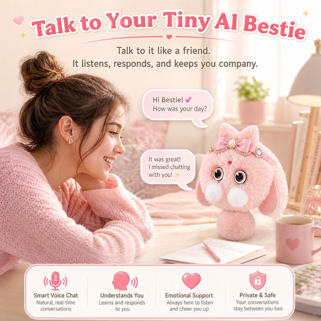 AI Plush Doll Interactive Talking Stuffed Animal Cute Smart Bag Charm