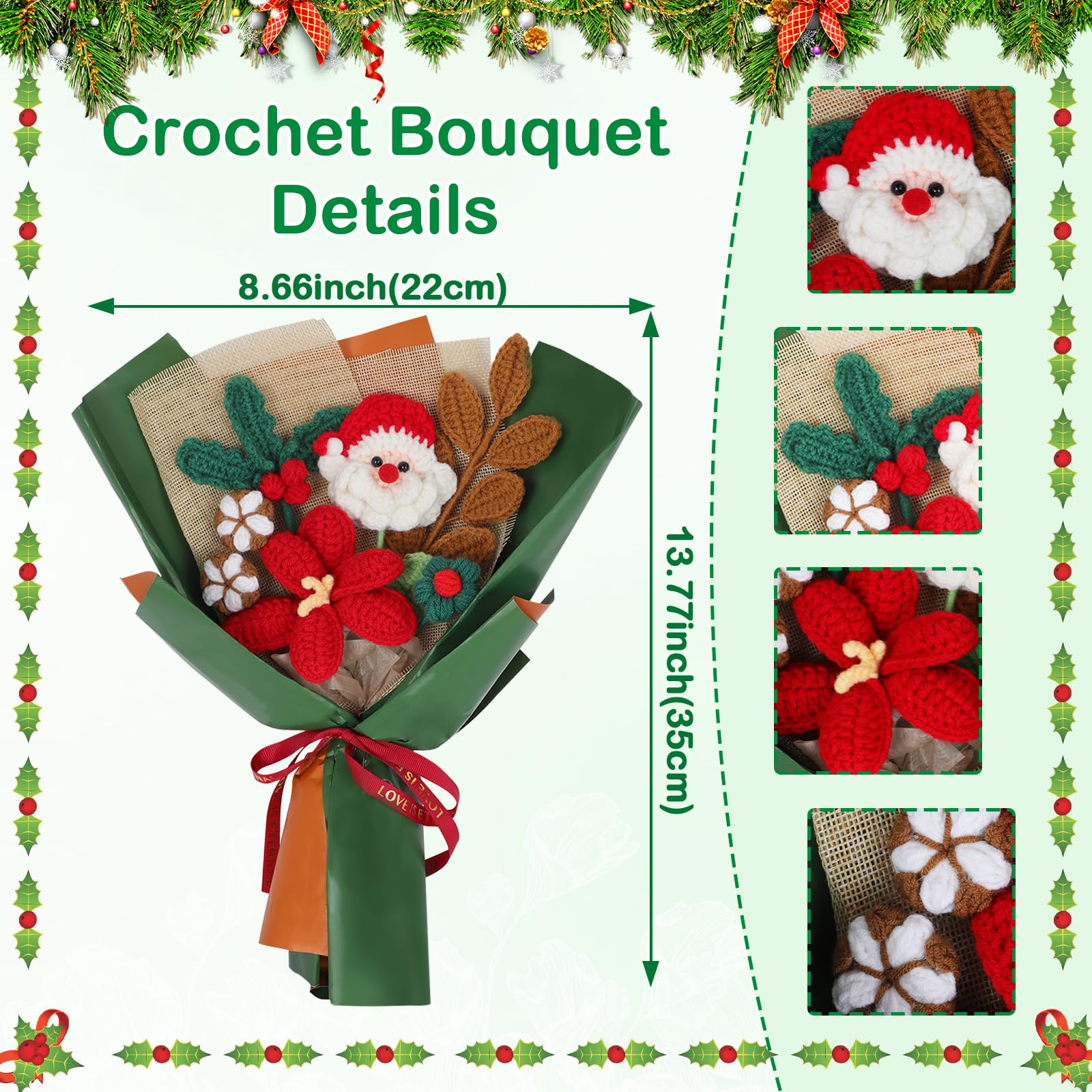 Handmade Crochet Flower Bouquet Christmas Santa Claus Santa Berry Knitting Flowers 