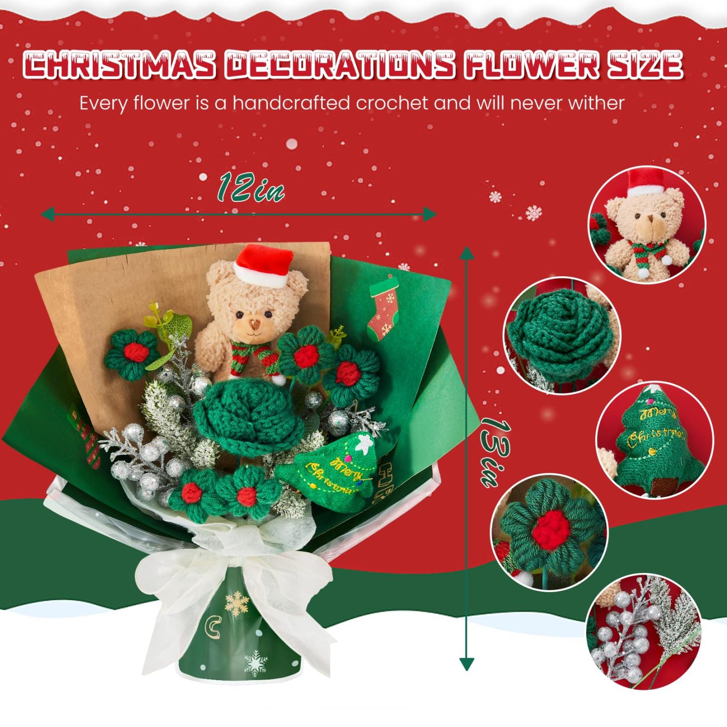 Handmade Crochet Flowers Bouquet Christmas Decorations