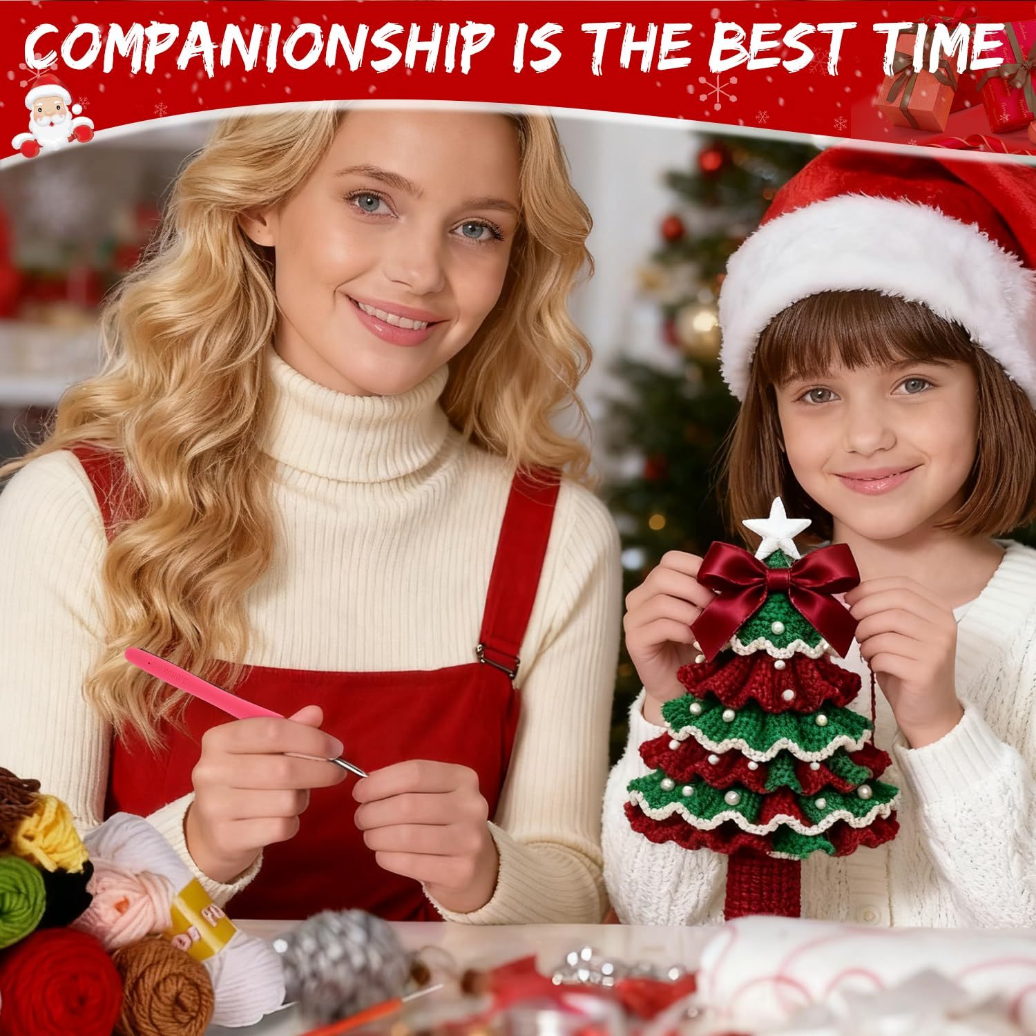 Handmade Crochet Christmas Tree Bow Decoration Knitted Doll Holiday Gift