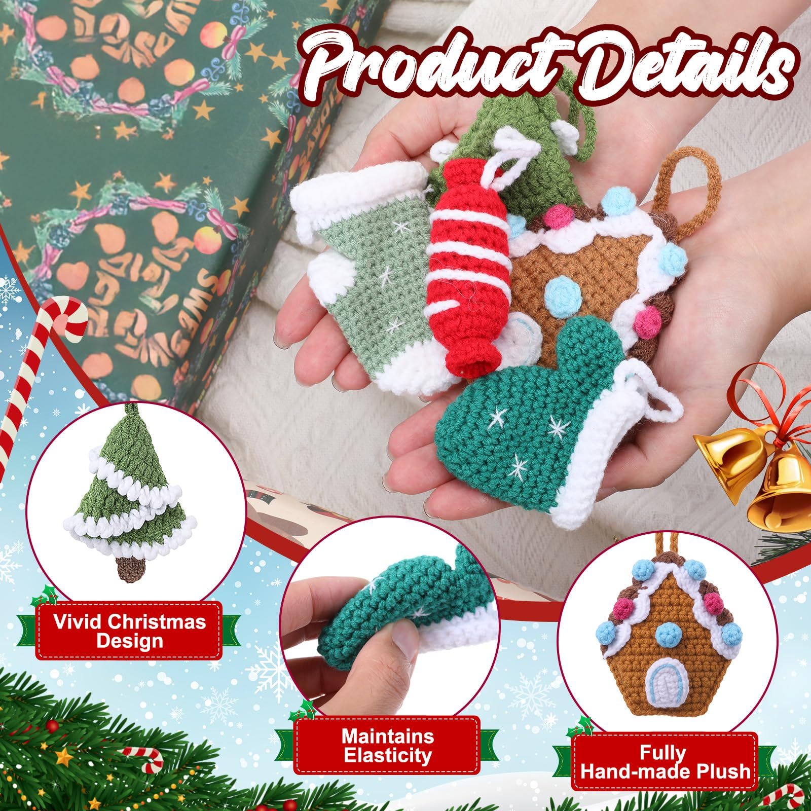 5 Pcs Handmade Crochet Christmas Tree Ornament Set Knitted Hanging Decor Stockings Candy Gloves Ornament