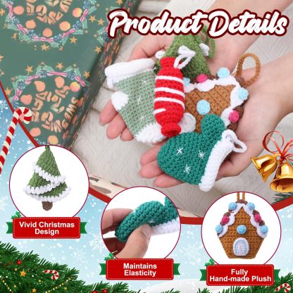 5 Pcs Handmade Crochet Christmas Tree Ornament Set Knitted Hanging Decor Stockings Candy Gloves Ornament