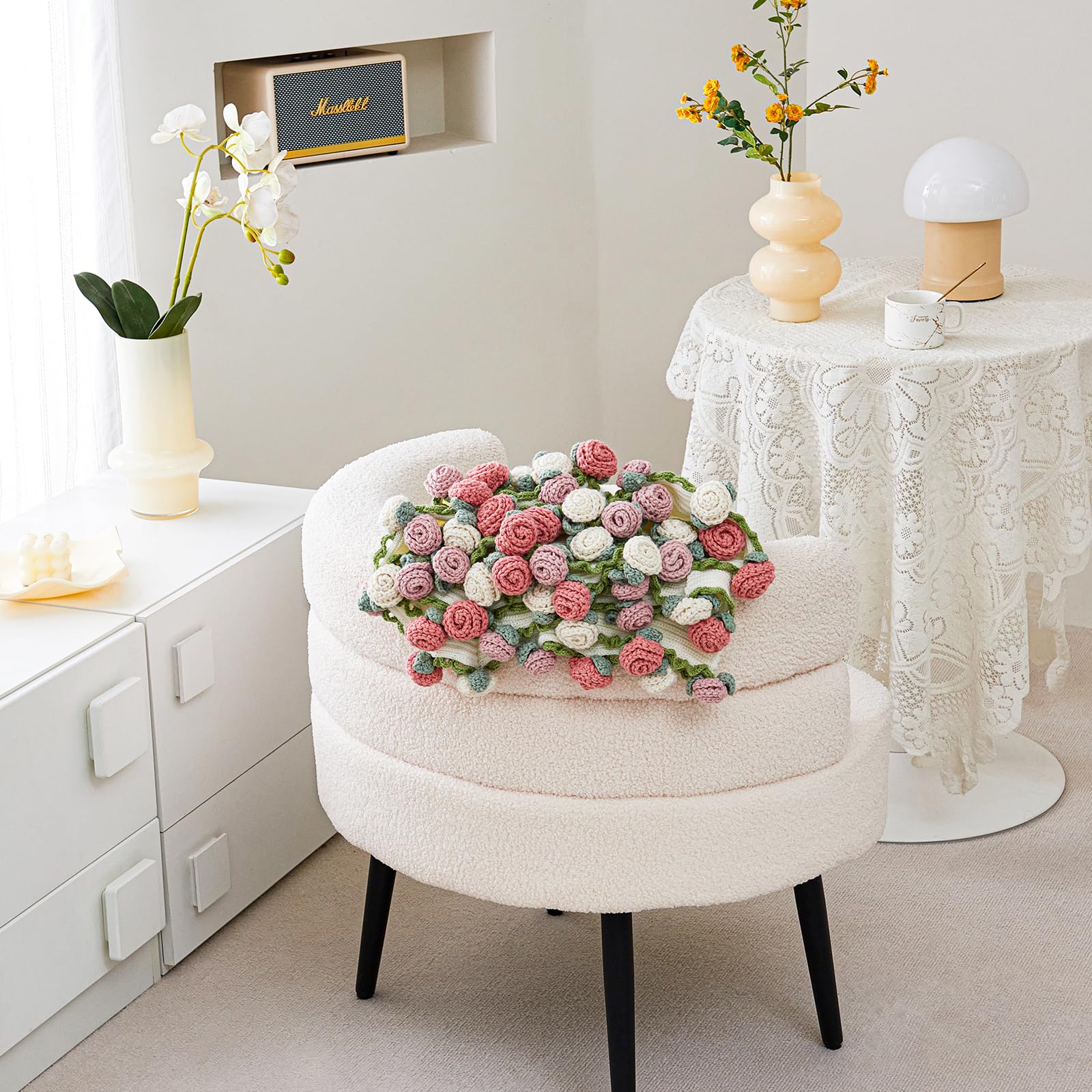 Handmade Crochet Flower Bouquet Blanket Hand Knitted Rose Carpet Lovely Romantic Gift