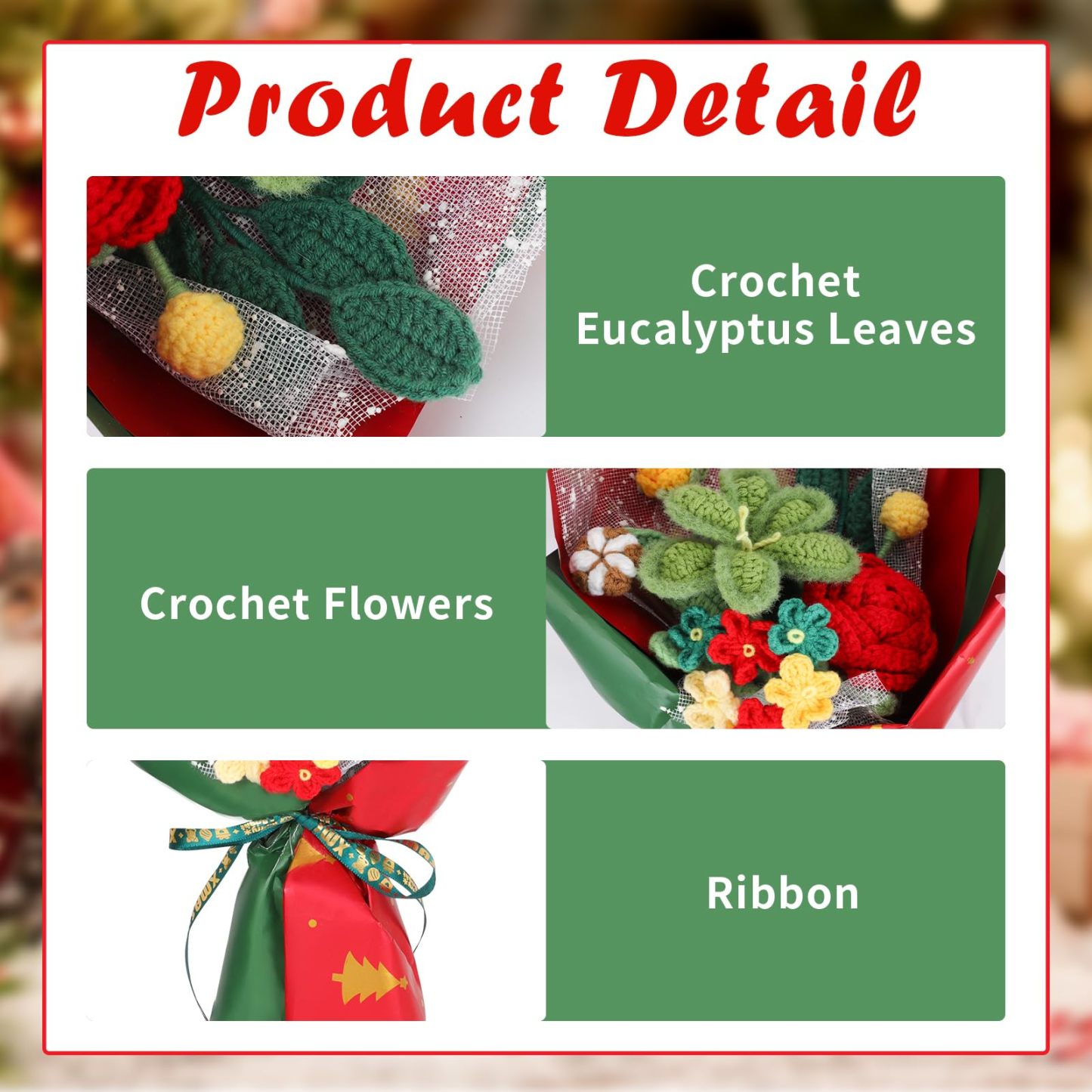Handmade Christmas Crochet Flower Knitted Bouquet with Exquisite Wrap Crochet Flower Arrangements Holiday Gift