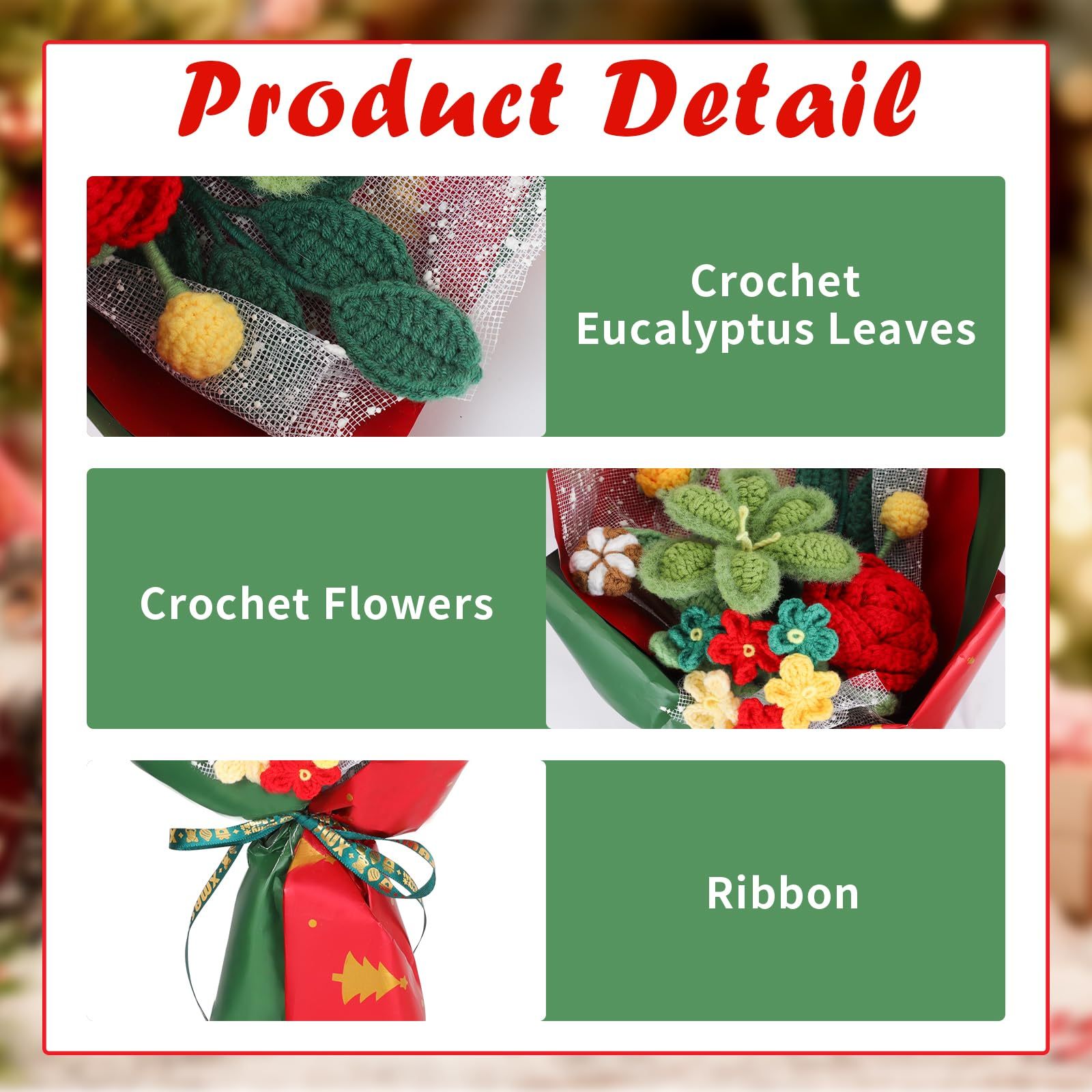 Handmade Christmas Crochet Flower Knitted Bouquet with Exquisite Wrap Crochet Flower Arrangements Holiday Gift