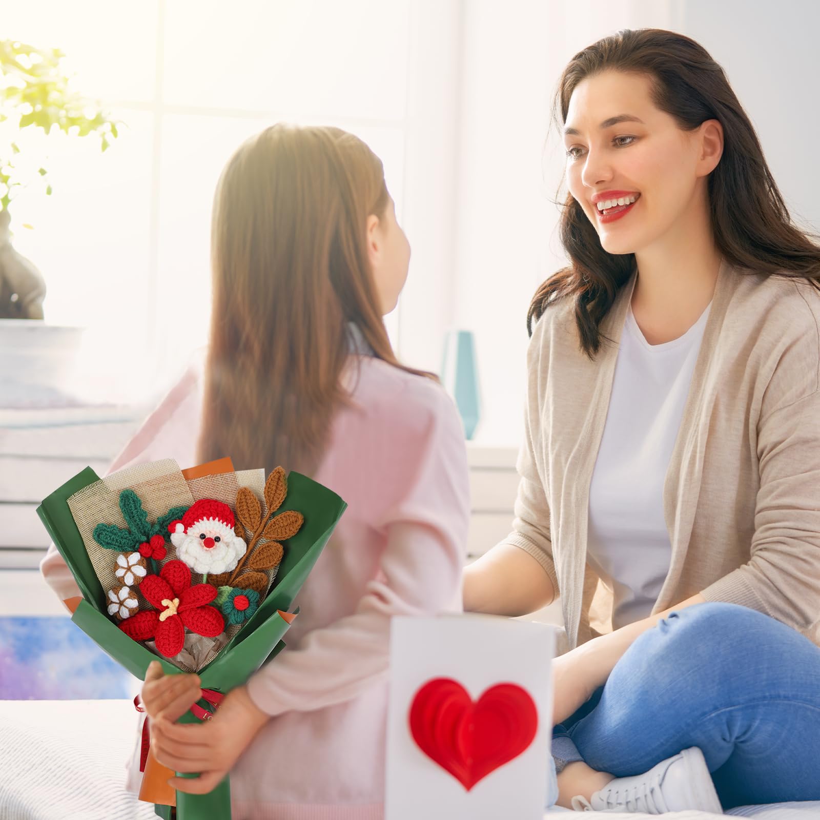 Handmade Crochet Flower Bouquet Christmas Santa Claus Santa Berry Knitting Flowers 