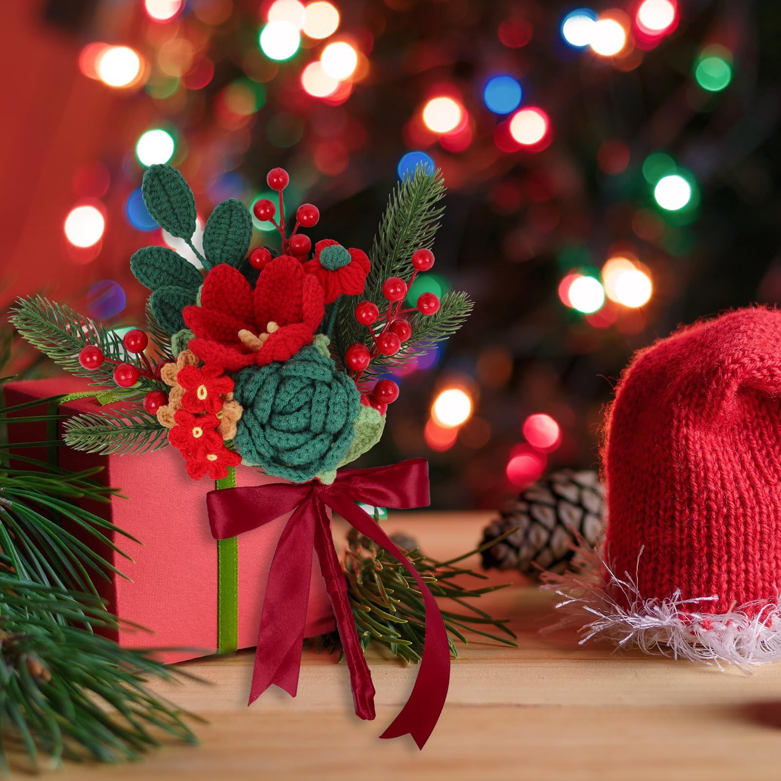 Handmade Crochet Flowers Christmas Crochet Flower Bouquet Completed Knitted Flower Bouquet Christmas Gift