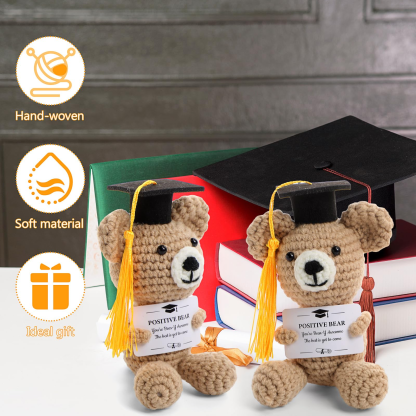 Bear Handmade gift Graduation Positive Crochet Animals Gifts Set Grad Emotional Crochet Dolls with Positive Messages Graduation Stuffed Animal of 2025 Grad Gifts for High School College