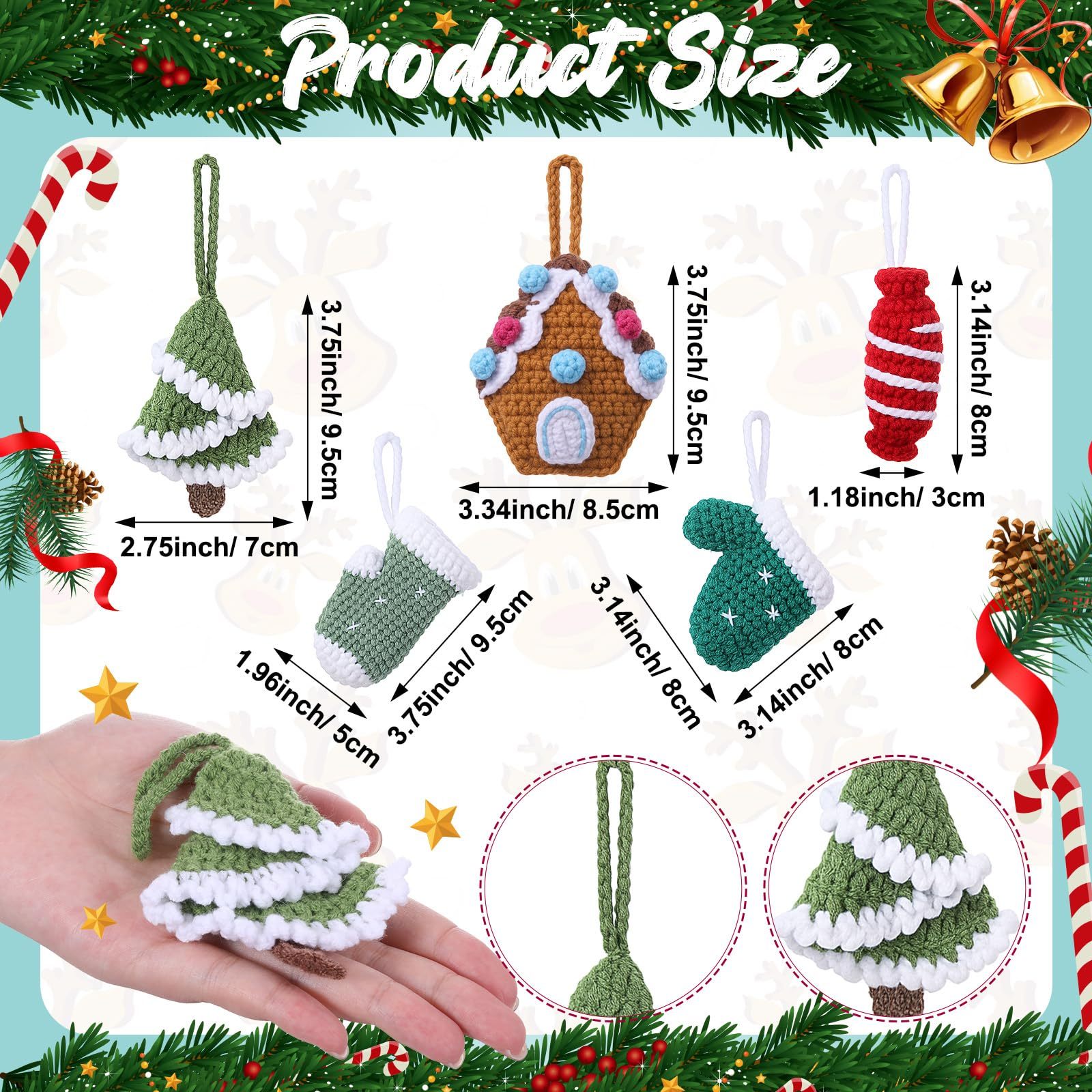 5 Pcs Handmade Crochet Christmas Tree Ornament Set Knitted Hanging Decor Stockings Candy Gloves Ornament