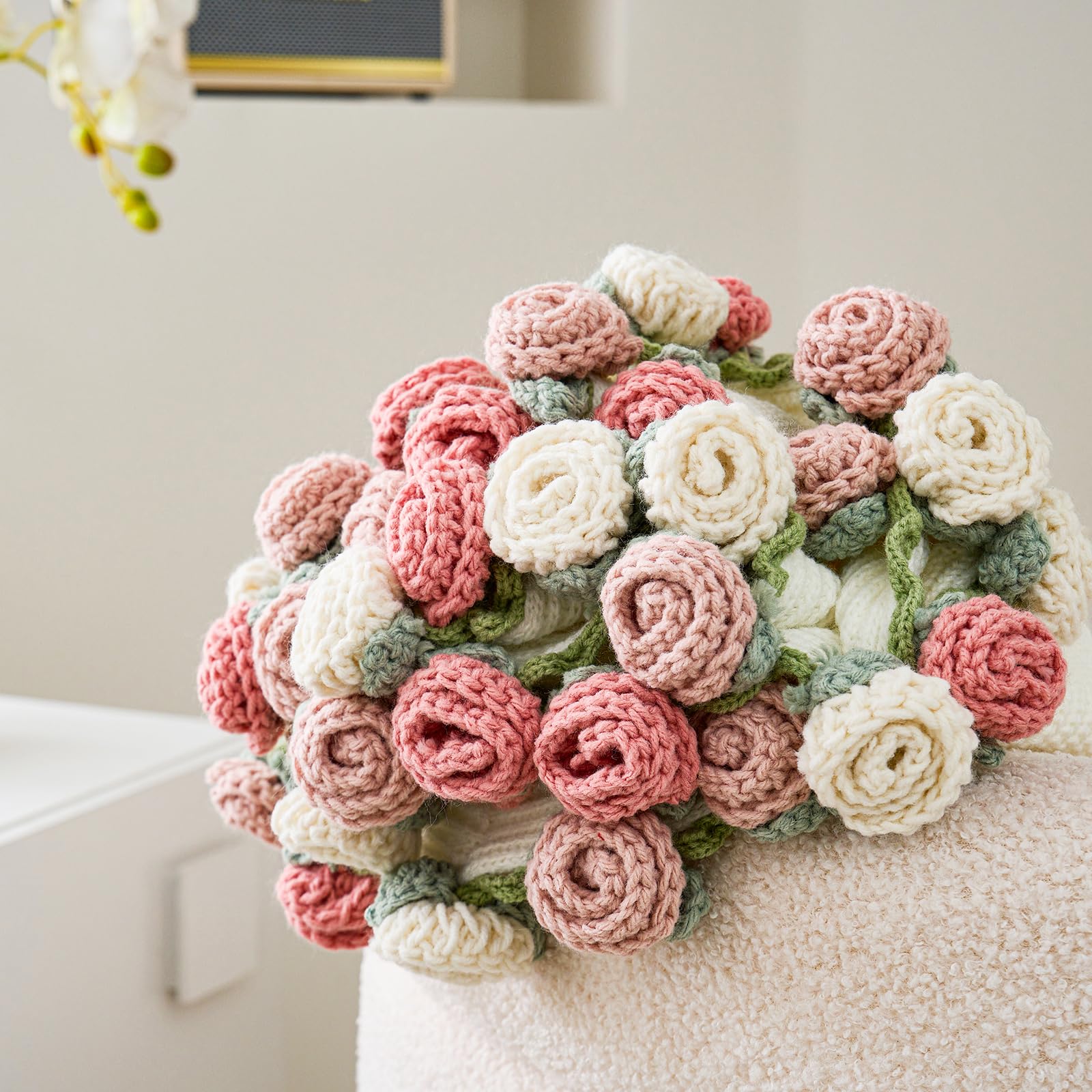 Handmade Crochet Flower Bouquet Blanket Hand Knitted Rose Carpet Lovely Romantic Gift
