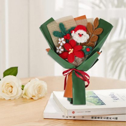 Handmade Crochet Flower Bouquet Christmas Santa Claus Santa Berry Knitting Flowers 