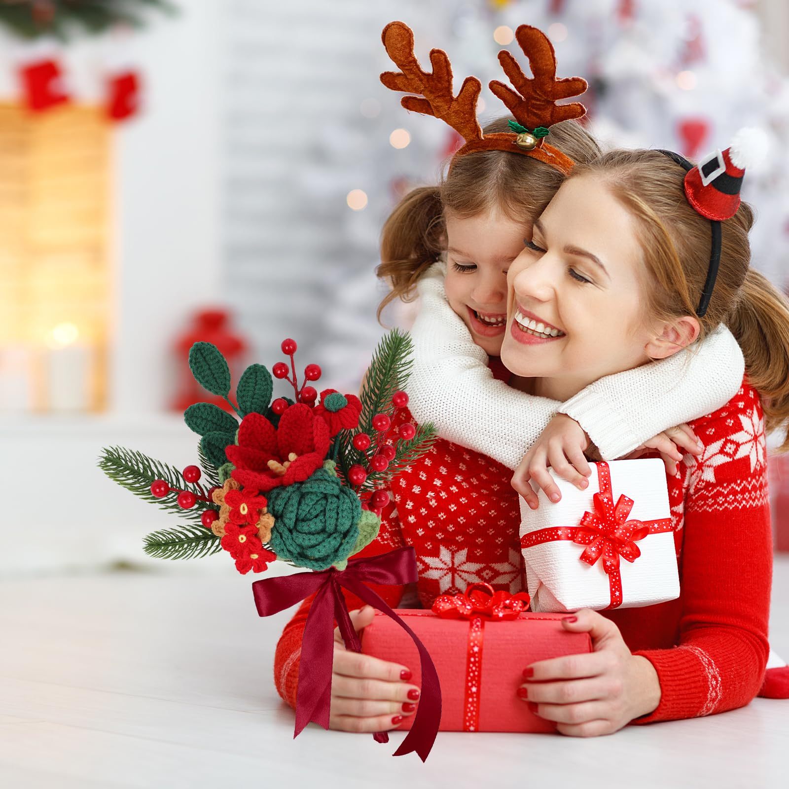 Handmade Crochet Flowers Christmas Crochet Flower Bouquet Completed Knitted Flower Bouquet Christmas Gift