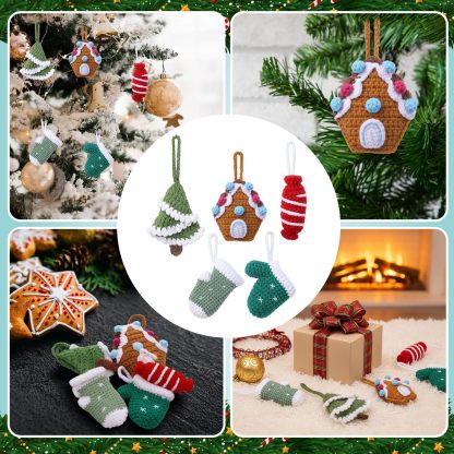 5 Pcs Handmade Crochet Christmas Tree Ornament Set Knitted Hanging Decor Stockings Candy Gloves Ornament