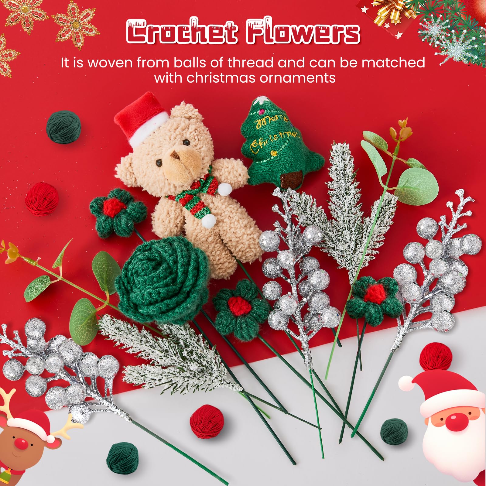 Handmade Crochet Flowers Bouquet Christmas Decorations