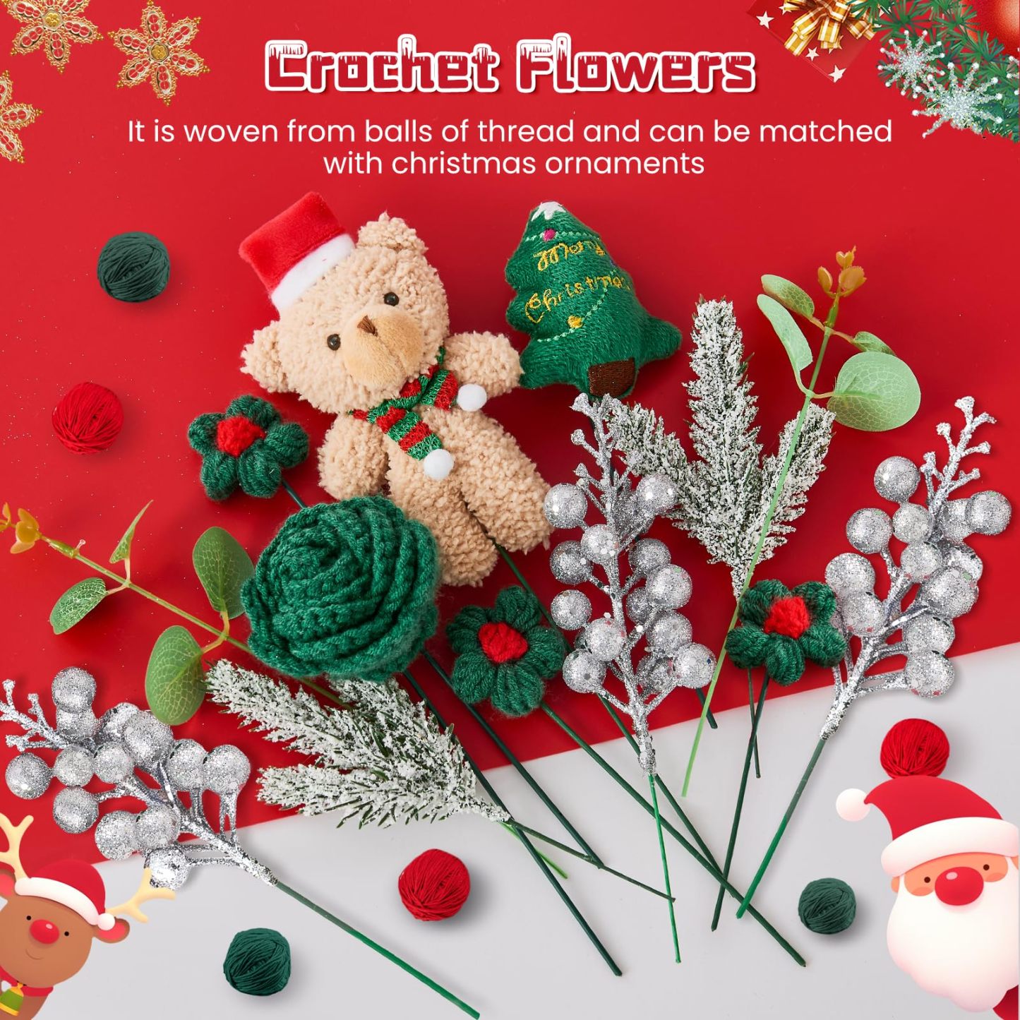 Handmade Crochet Flowers Bouquet Christmas Decorations