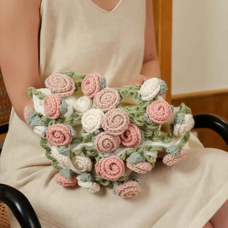 Handmade Crochet Flower Bouquet Blanket Hand Knitted Rose Carpet Lovely Romantic Gift