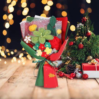 Handmade Christmas Crochet Flower Knitted Bouquet with Exquisite Wrap Crochet Flower Arrangements Holiday Gift