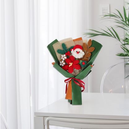 Handmade Crochet Flower Bouquet Christmas Santa Claus Santa Berry Knitting Flowers 