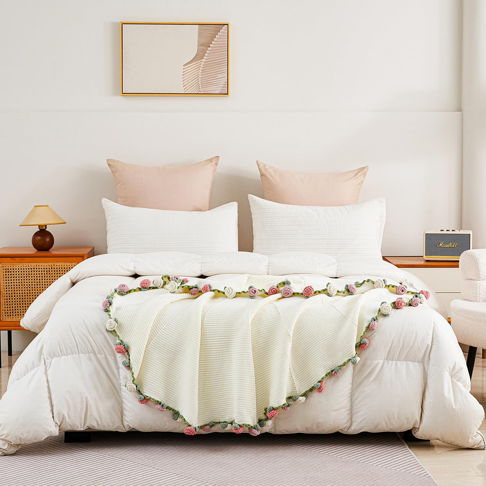 Handmade Crochet Flower Bouquet Blanket Hand Knitted Rose Carpet Lovely Romantic Gift