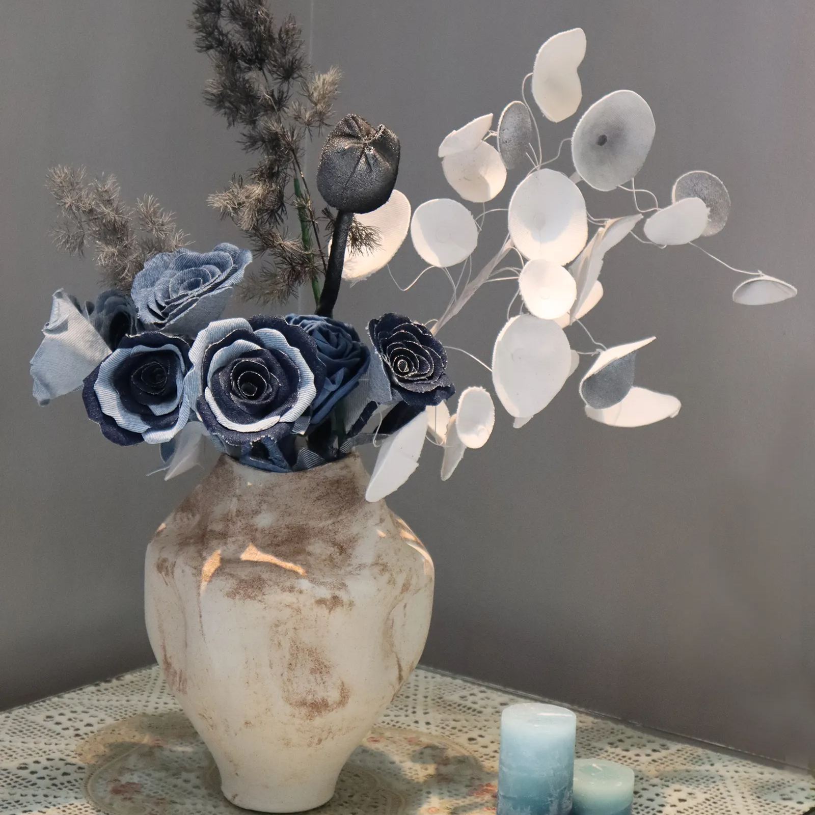 New Model Navy Blue DIY Fabric Rose Bouquet with Vintage