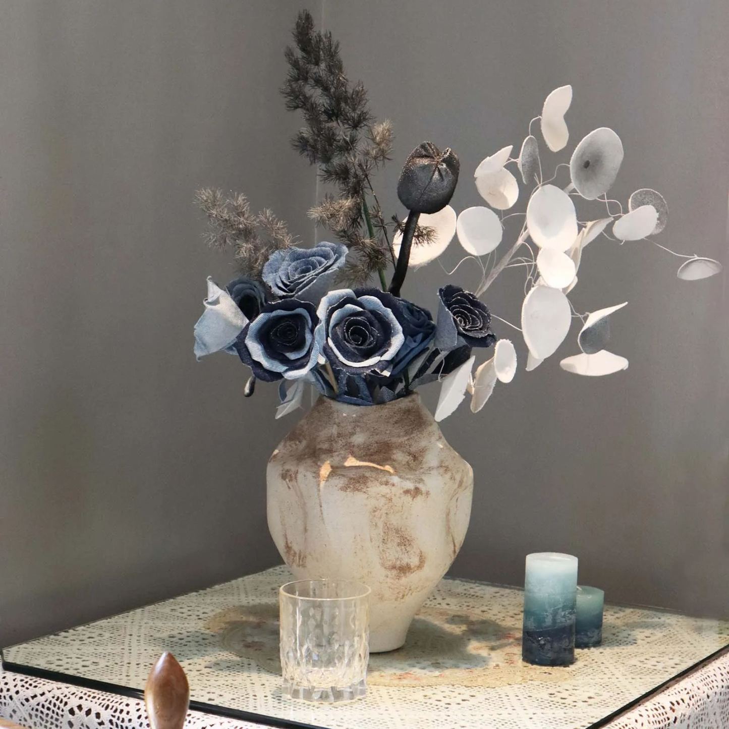 New Model Navy Blue DIY Fabric Rose Bouquet with Vintage