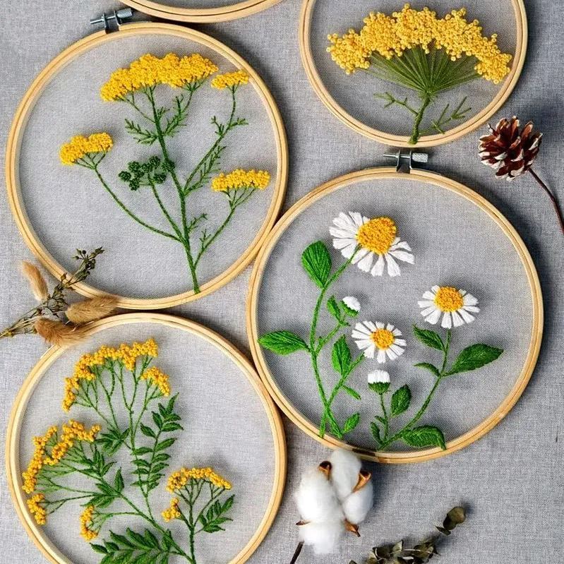 Embroidery Kit Floral Flower Pattern Wild Daisy Embroidery Pattern Punch Needle*3 Kits For Beginners