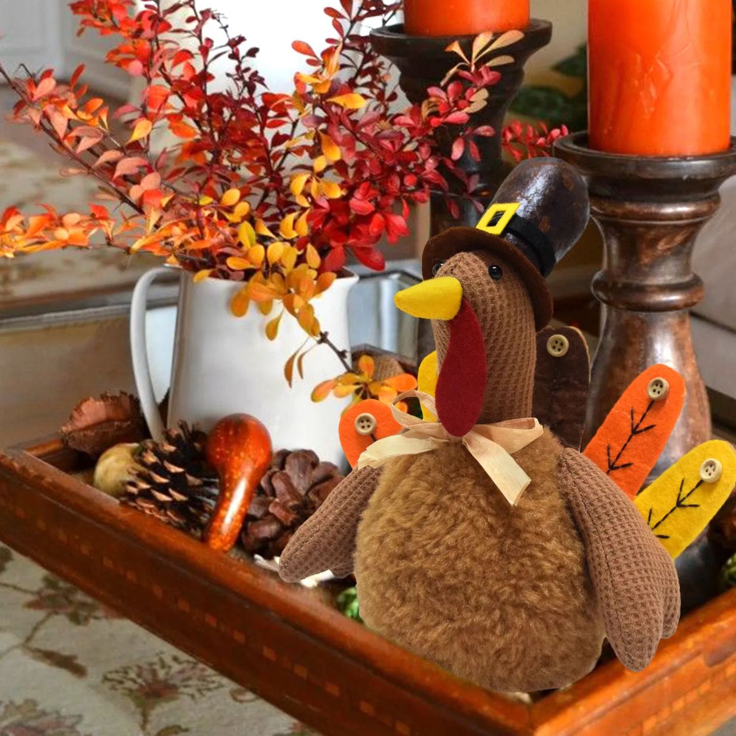 Turkey Stuffed Animal Doll Autumn Harvest House and Room Table Decor 