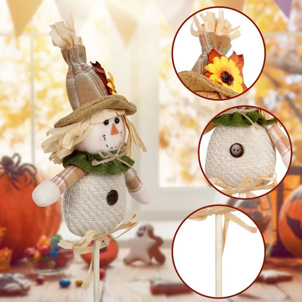 Thanksgiving Decorations Handmade Scarecrow Cartoon Wooden Stick Doll-Men

