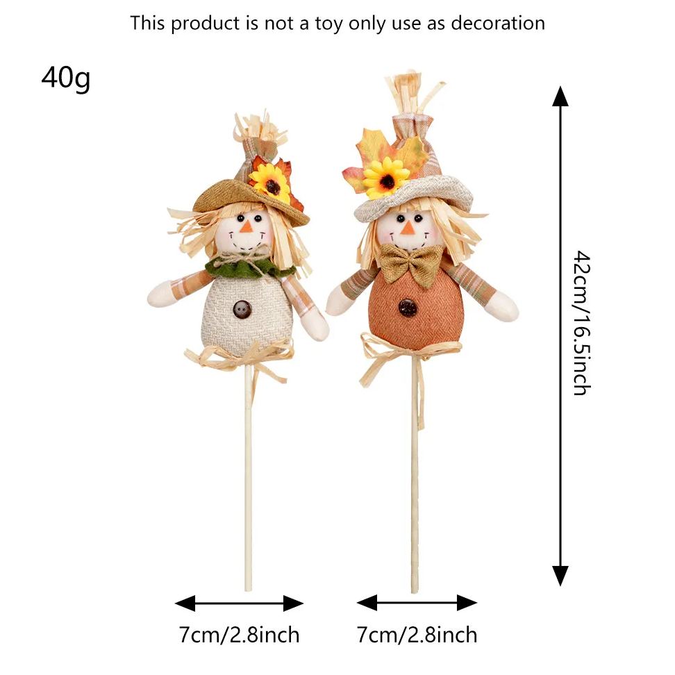 Thanksgiving Decorations Handmade Scarecrow Cartoon Wooden Stick Doll Couple  2 Pack for Home Decor