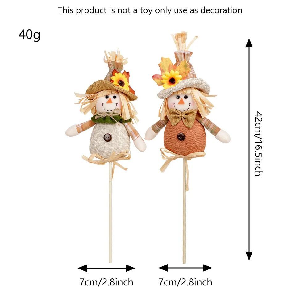 Thanksgiving Decorations Handmade Scarecrow Cartoon Wooden Stick Doll Couple  2 Pack for Home Decor