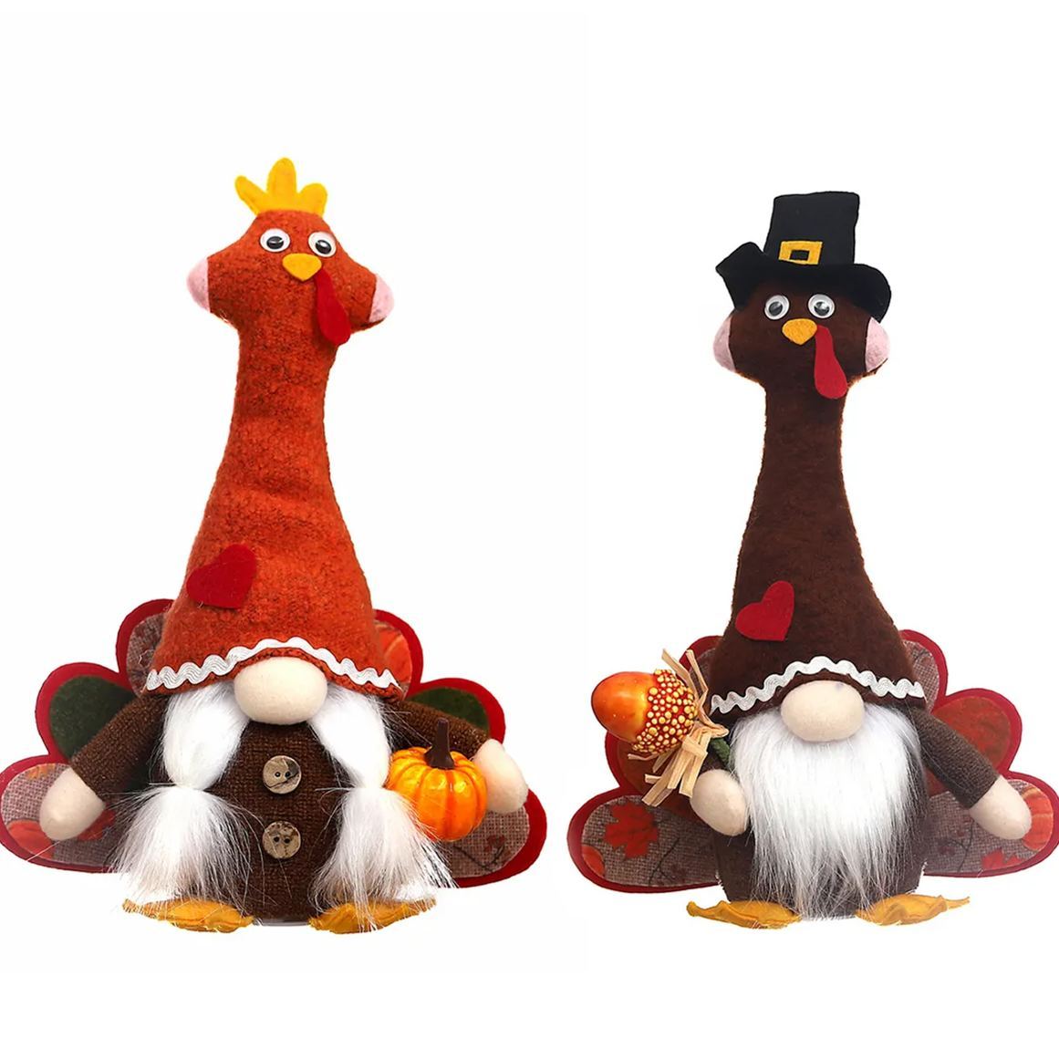 Thanksgiving Decorations Luminous Handmade Plush Turkey Doll Kit Couple 2 Pack for Home Decor