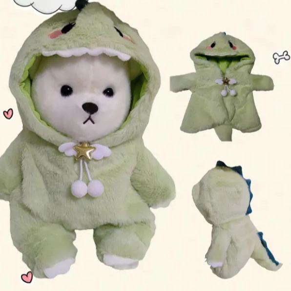 Star Green Dinosaur Romper（Clothing Sets Only） 30cm Lina Bear Jointed Plush Doll Dressed with Outfits for Creative Posing Cute Jointed Stuffed Animal Toy Gift for Girls