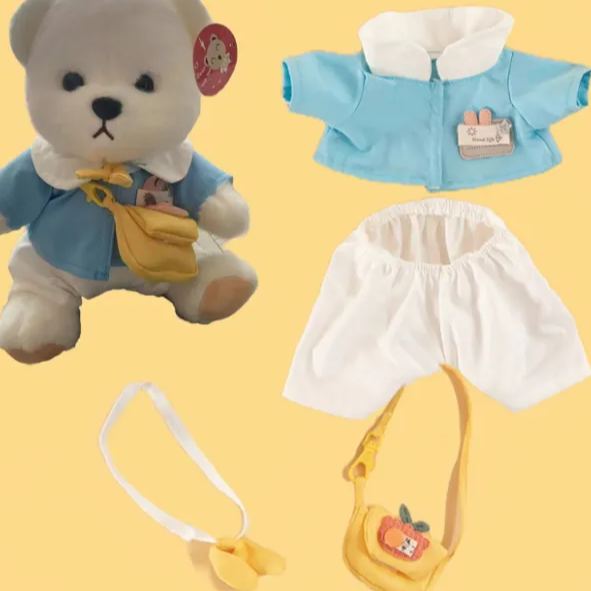 Backpack + Blue Outfit 4-Piece Set（Clothing Sets Only） 30cm Lina Bear Jointed Plush Doll Dressed with Outfits for Creative Posing Cute Jointed Stuffed Animal Toy Gift for Girls