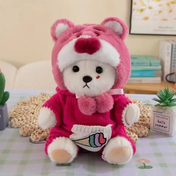 Strawberry Bear Set（Clothing Sets Only） 
 30cm Lina Bear Jointed Plush Doll Dressed with Outfits for Creative Posing Cute Jointed Stuffed Animal Toy Gift for Girls
