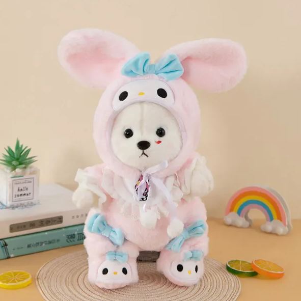 Lina Bear Long-Ear Bunny Set（Clothing Sets Only） 30cm Lina Bear Jointed Plush Doll Dressed with Outfits for Creative Posing Cute Jointed Stuffed Animal Toy Gift for Girls