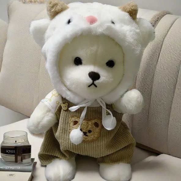 Sheep + Overalls Set（Clothing Sets Only 30cm Lina Bear Jointed Plush Doll Dressed with Outfits for Creative Posing Cute Jointed Stuffed Animal Toy Gift for Girls