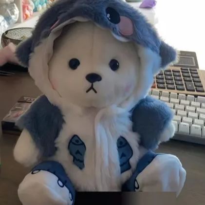 Blue Shark Set（Clothing Sets Only）30cm Lina Bear Jointed Plush Doll Dressed with Outfits for Creative Posing Cute Jointed Stuffed Animal Toy Gift for Girls