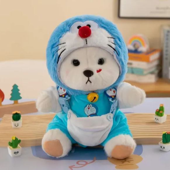 Doraemon Set（Clothing Sets Only）30cm Lina Bear Jointed Plush Doll Dressed with Outfits for Creative Posing Cute Jointed Stuffed Animal Toy Gift for Girls